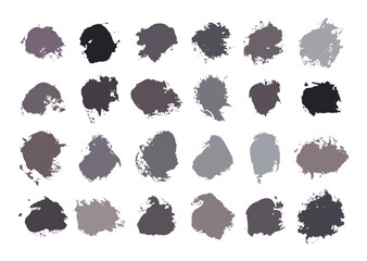 Abstract blot paint brush strokes element bundle. Grunge painting graphic element set. Artistic hand drawn shapes collection.