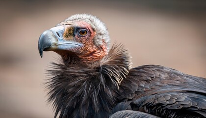 An intense macro photo of the California Condor