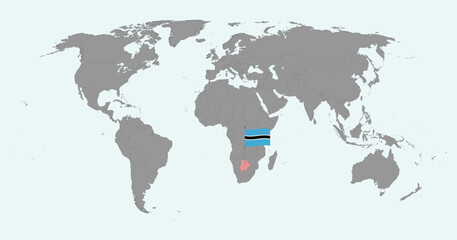 Obraz premium Pin map with Botswana flag on world map. Vector illustration.