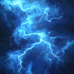 Obraz premium Intense Blue Lightning and Electric Energy Burst in a Dark Sky for Dynamic Technology Background