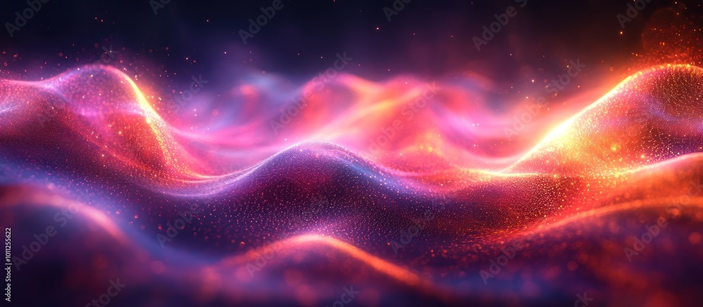Aufkleber abstract glowing red and purple waves with sparkling particles.