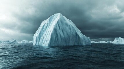 A giant iceberg melting rapidly in stormy waters, symbolizing the direct correlation between global warming and increased flooding from ice melt