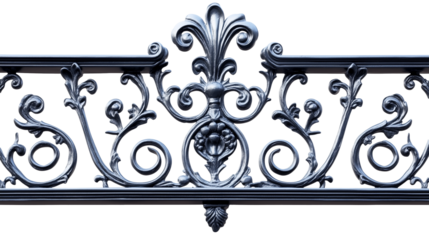 Decorative wrought iron fence isolated on transparent background, , clipping paths for design and decoration