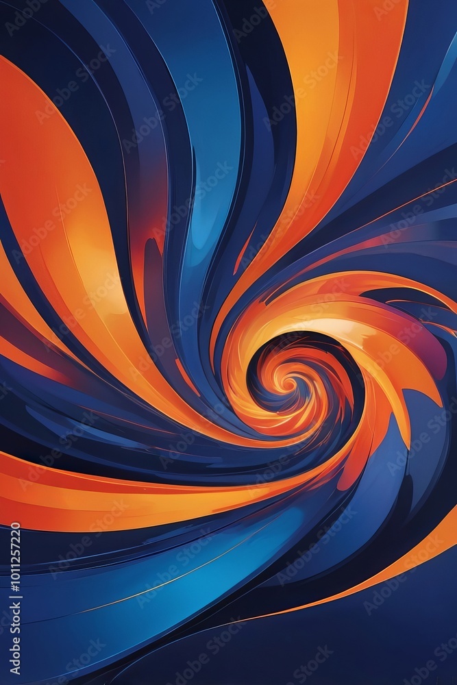 Wall mural abstract orange and blue swirls creating dynamic spiral background