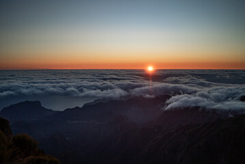 Madeira Mountains in Sunset Cloud Glow
