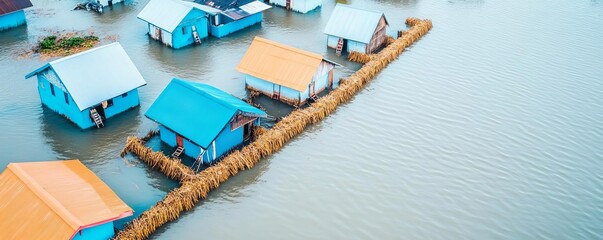 Coastal villages building makeshift flood walls to protect from the next inevitable storm surge, representing the continuous fight for survival against climate forces