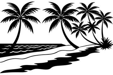 Vibrant Vector Illustration of a Tropical Beach with Palm Trees and Soft Sand
