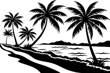 Fototapeta premium A Serene Tropical Beach Scene with Palm Trees in a Vector Illustration 