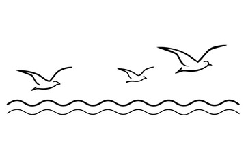 Harmonious Seagulls in Flight Over Gentle Ocean Breeze Vector Illustration Celebrating Nature
