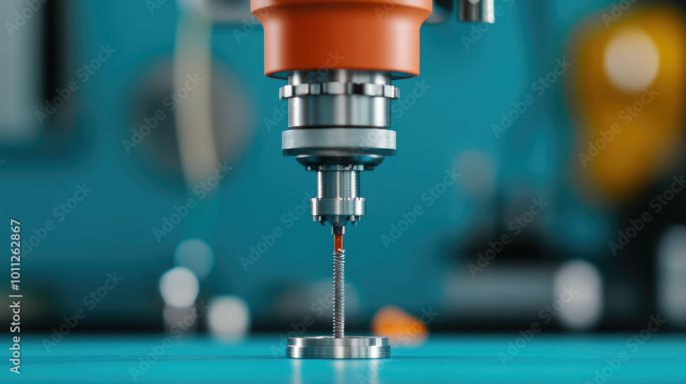 Poster advanced machine assessing tensile strength, evaluating material durability, ensuring product reliab