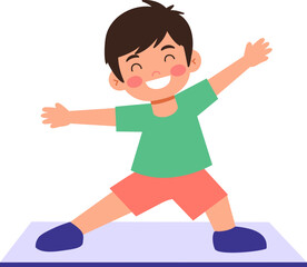 Happy Boy Stretching on Mat  Exercise  Fitness  Healthy Lifestyle  Cartoon Illustration