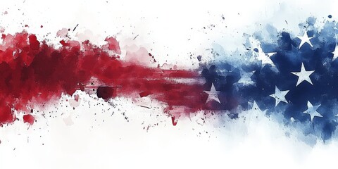 Patriotic Watercolor Red White Blue Stars Abstract for USA Holiday Celebrations