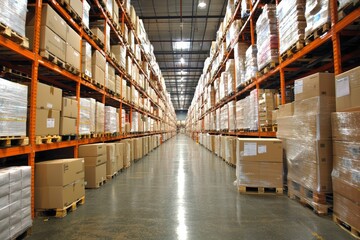 Cardboard Boxes Stacked on Pallets in a Warehouse