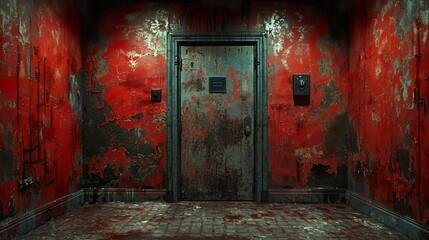 Red Walls and a Rusty Door: An Abandoned Interior