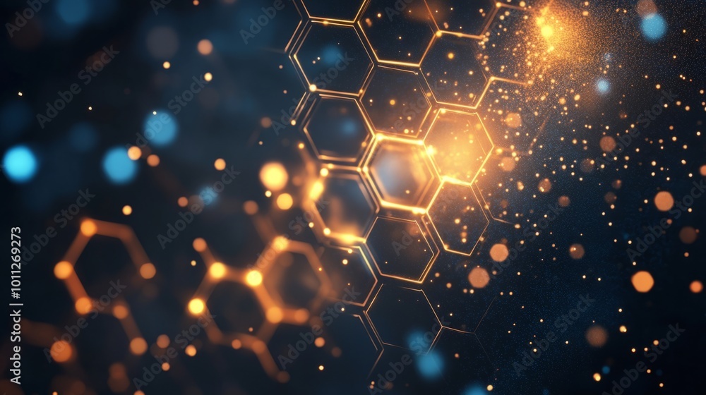 Poster abstract background hexagon pattern with glowing lights
