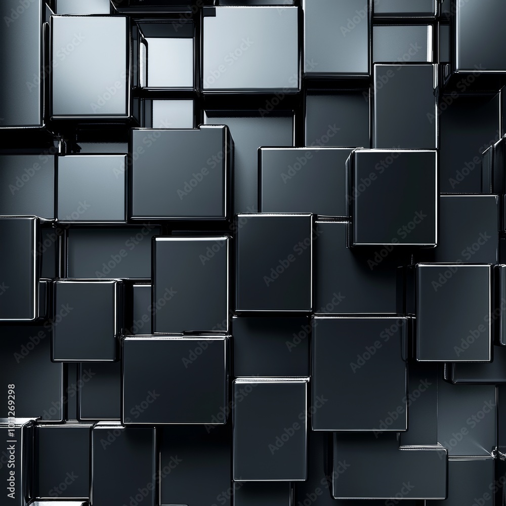 Poster abstract background. 3d rendering of black cubes in random height creating seamless wall pattern.,