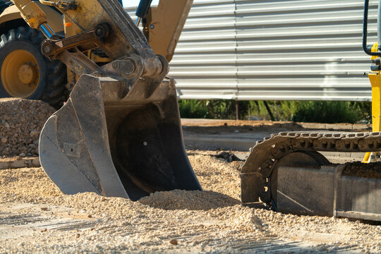 Construction equipment is repairing the motorway