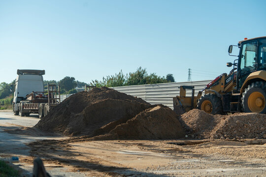 Construction equipment is repairing the motorway