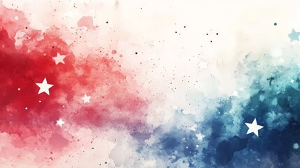 Fototapeta premium Abstract USA Patriotic Red, White, and Blue Watercolor with Stars for National Celebrations