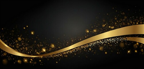 Obraz premium Black luxury background with golden line elements and light ray effect decoration and bokeh