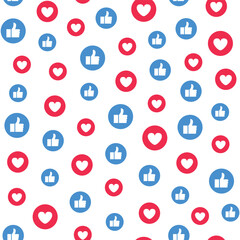 seamless pattern of collection of like icons and heart icons inside circles