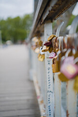 Padlock Hanging on the Railing of the Bridge Close Up