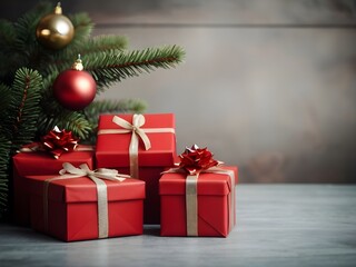 Obraz premium christmas tree and gift boxes