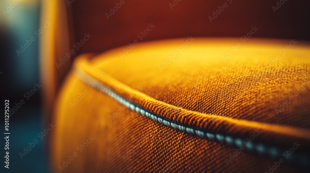 Poster close-up of custom-built sofa armrest highlighting premium fabric and stitching with plush cushionin