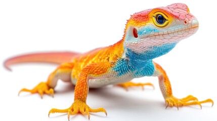 Obraz premium A Beautiful bright lizard, bright colors, long tail, bright shining eyes, isolated on white background
