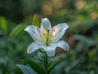 Obraz premium Elegant White Lily Close-Up Photo