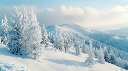 Obraz premium Frosty trees on Carpathian slope