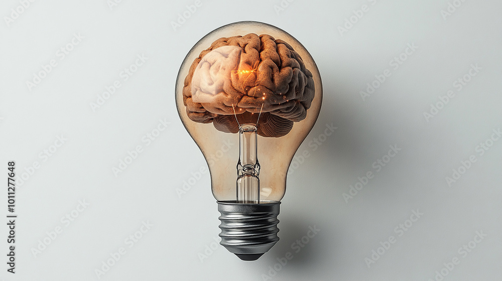 Poster the brain inside the light bulb represents the power of inspiration and the potential for innovative