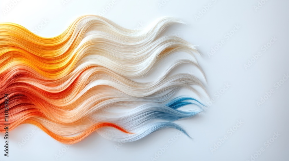 Poster vibrant flowing colors in orange and blue create an abstract design against a white backdrop, highli