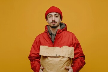 Fototapeta premium Delivery Boy. Young Courier with Thermo Bag Delivering Food by Car