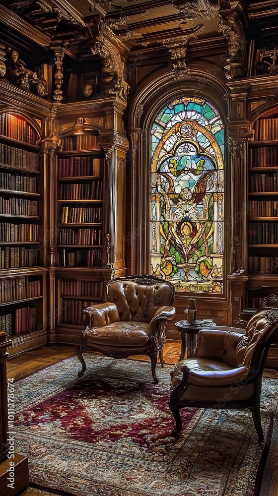 Wall mural Classic Victorian Library with Antique Books and Luxurious Decor  