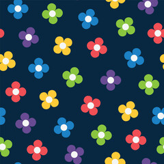 simple seamless pattern of colorful flowers on dark background