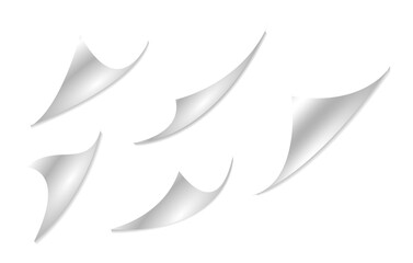 An illustration of a realistic curled page corner note papers, curved blank sheet of paper, stock vector set of curled white page.