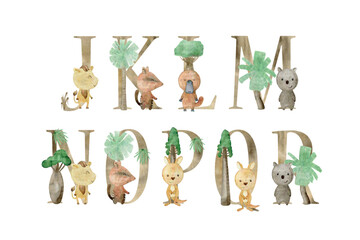 Watercolor animals letters.