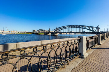 St. Petersburg, Russia, August 6 september 2024. View of the Neva River and Bolsheokhtinsky bridge 
