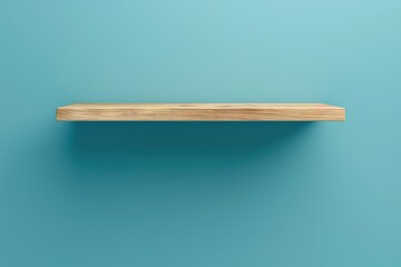 Simple wooden shelf against a turquoise wall, showcasing a minimalist design perfect for modern interiors