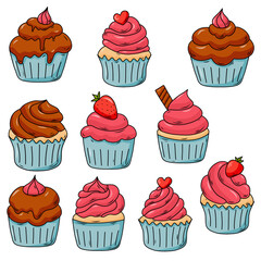 set of cupcakes with cream