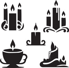 Candle silhouette set black and white 
