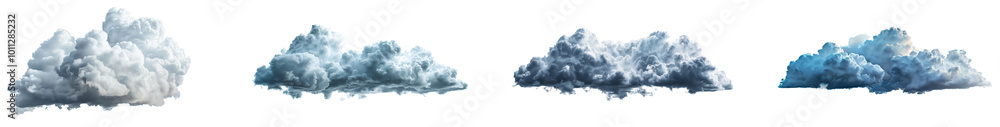 Poster Various types of clouds in different shades. Set png isolated on transparent background
