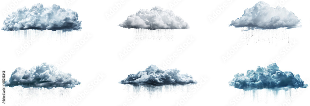 Poster various types of rain clouds illustrating different weather conditions. set png isolated on transpar