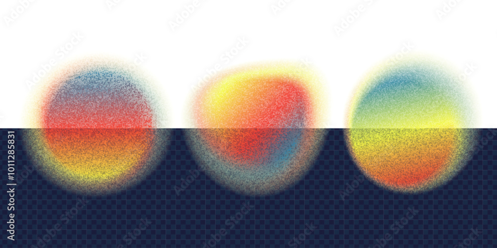 Poster set abstract blurry shapes with soft edges and noise effect. round silhouette shapes with dot blur e