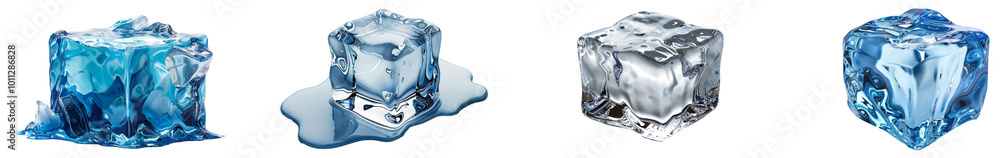 Poster melting ice cubes show gradual temperature change. set png isolated on transparent background