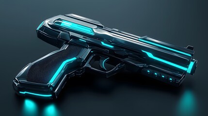 Futuristic Laser Pistol with Neon Blue Accents