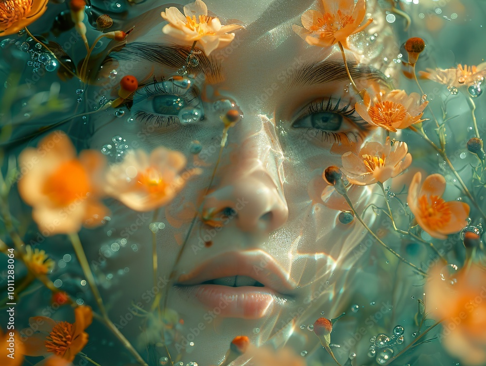 Canvas Prints Woman Underwater with Flowers: A Dreamy Portrait