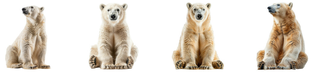 Fototapeta premium Polar bears in a natural pose. Set png isolated on transparent background