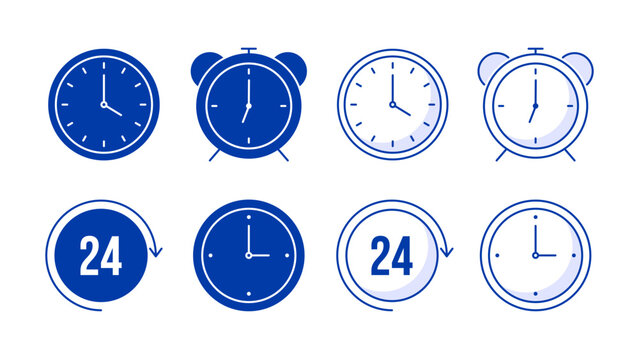 Time icon collection. Outline clock elements with editable stroke. Vector illustration